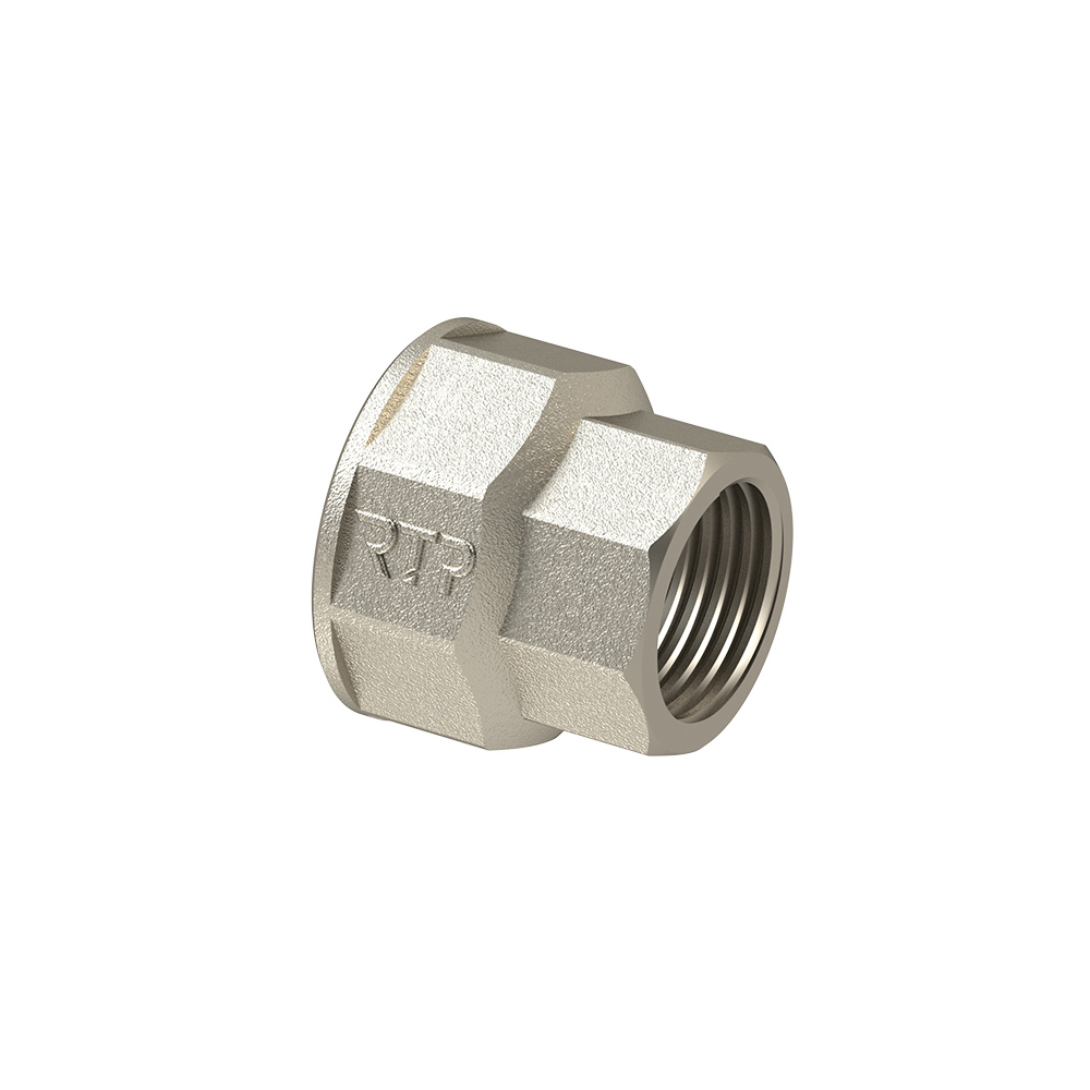 Муфта переходная, латунь, внутренняя резьба 3/4"х1/2", никель, РТП