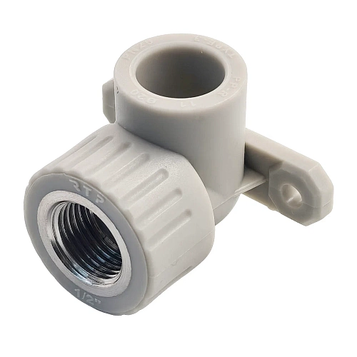 Угольник комбинированный с креплением PPR внутренняя резьба 20х 1/2,  серый, РТП