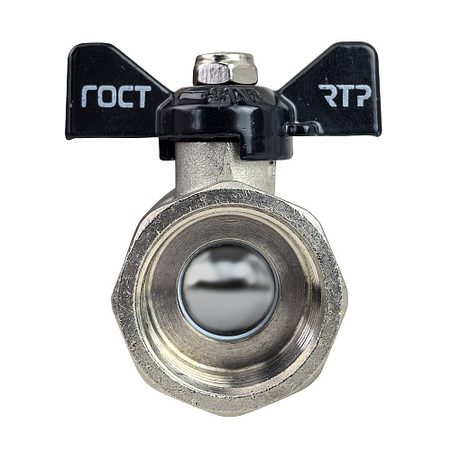 Кран шаровой ГОСТ ручка бабочка, латунь, внутренняя/наружная резьба  3/4",PN40 никель, RTP