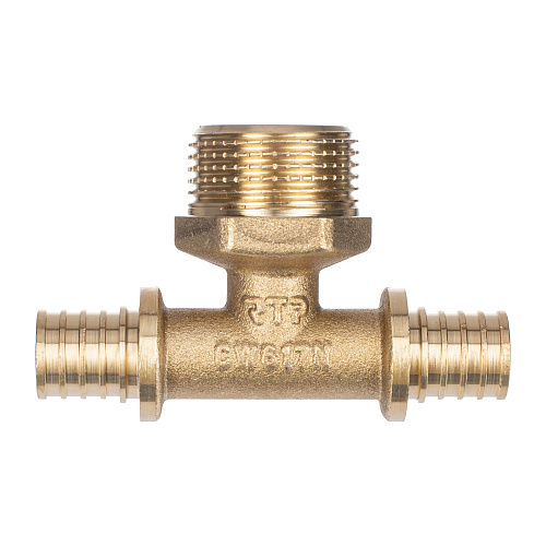 Тройник аксиальный, латунь, наружная резьба,16х3/4", желтый, RTP