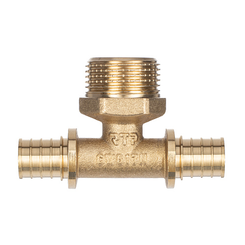 Тройник аксиальный, латунь, наружная резьба,20х3/4", желтый, RTP