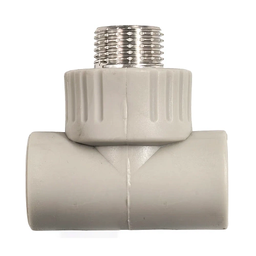 Тройник комбинированный PPR наружная резьба 20х 1/2, серый, РТП