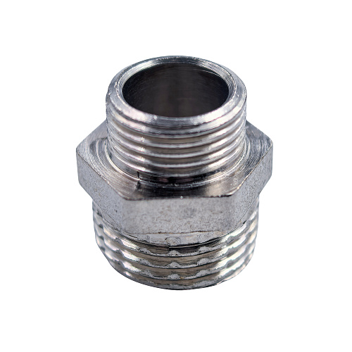 Ниппель переходной, латунь, наружная резьба 1/2"х3/8", еврослот, никель, РТП