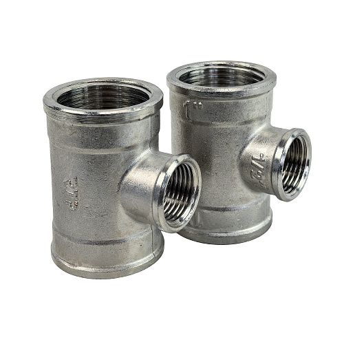 Тройник переходной, латунь, внутренняя/внутренняя/внутренняя резьба 3/4"х1/2"х3/4", никель, РТП