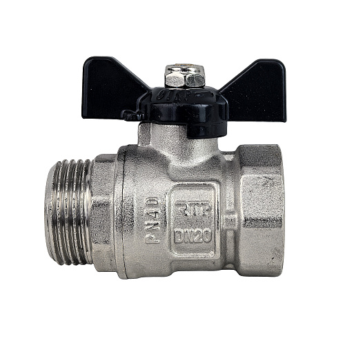 Кран шаровой ГОСТ ручка бабочка, латунь, внутренняя/наружная резьба  3/4",PN40 никель, RTP