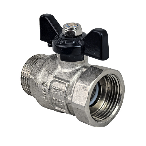 Кран шаровой ГОСТ ручка бабочка, латунь, внутренняя/наружная резьба  3/4",PN40 никель, RTP