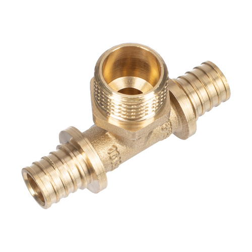 Тройник аксиальный, латунь, наружная резьба,16х1/2", желтый, RTP