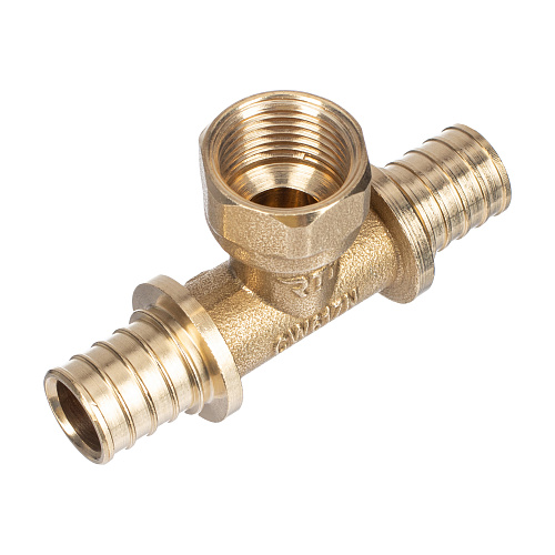 Тройник аксиальный, латунь, внутренняя резьба,20х1/2", желтый, RTP