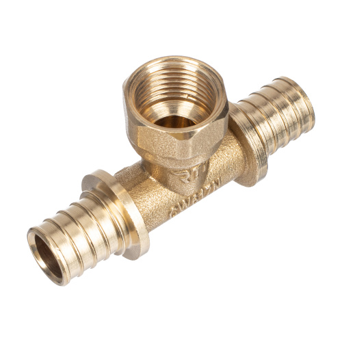 Тройник аксиальный, латунь, внутренняя резьба,20х1/2", желтый, RTP