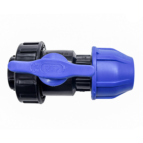 Кран шаровой компрессионный, полипропилен внутренняя резьба 20х 1/2", для полиэтиленовых труб, РТП