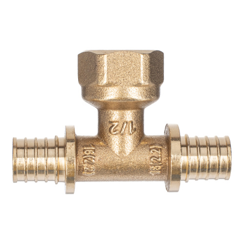 Тройник аксиальный, латунь, внутренняя резьба,16х1/2", желтый, RTP