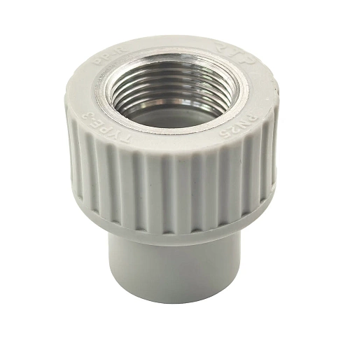 Муфта комбинированная PPR внутренняя резьба 20х3/4,  серый, РТП