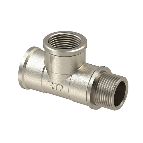 Тройник, латунь, внутренняя/внутренняя/наружная резьба 1/2", никель, RTP