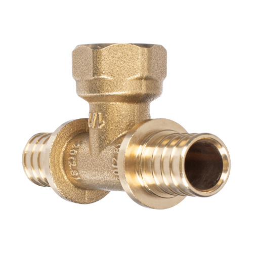 Тройник аксиальный, латунь, внутренняя резьба,20х1/2", желтый, RTP