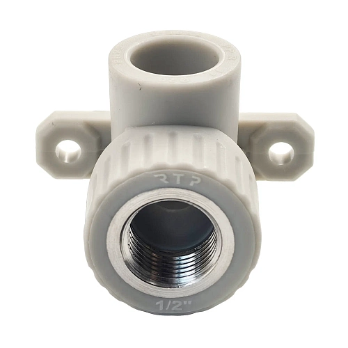 Угольник комбинированный с креплением PPR внутренняя резьба 20х 1/2,  серый, РТП