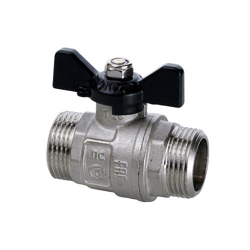 Кран шаровой ГОСТ ручка бабочка, латунь, наружная/наружная резьба  3/4",PN40 никель, RTP