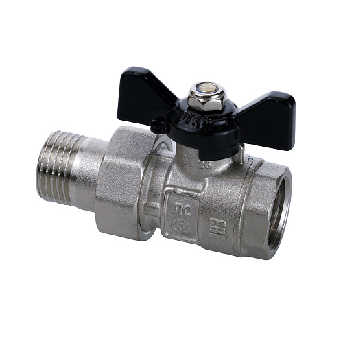 Кран шаровой ГОСТ с американкой ручка бабочка, латунь, внутренняя/наружная резьба 1",PN40 никель, RTP