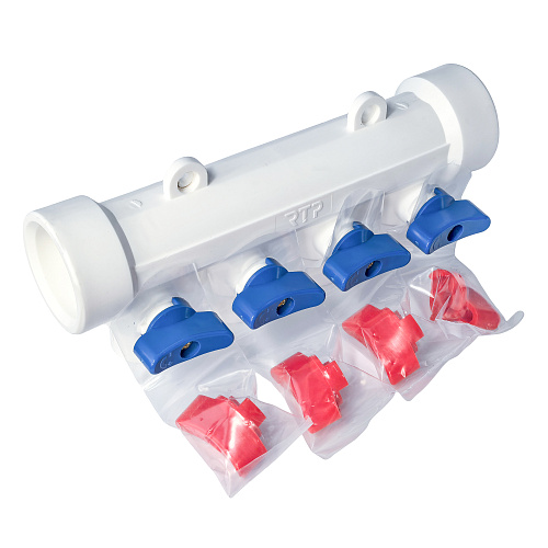 Коллектор с шаровым краном универсальный PPR 40х20/4, бел, RTP