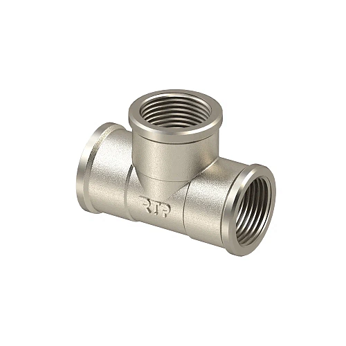 Тройник, латунь, внутренняя/внутренняя/внутренняя резьба 1_1/2", еврослот, никель, RTP