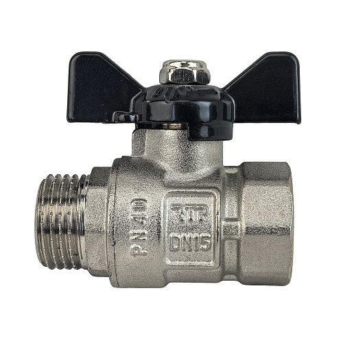 Кран шаровой ГОСТ ручка бабочка, латунь, внутренняя/наружная резьба 1",PN40 никель, RTP