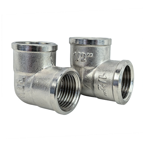 Угольник, латунь, внутренняя/внутренняя резьба 1/2"х90°, никель, РТП