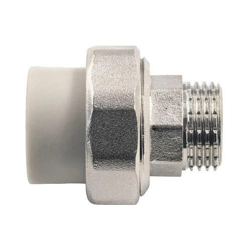 Муфта комбинированная разъемная (Американка) PPR наружная резьба 20х 1/2, серый, RTP