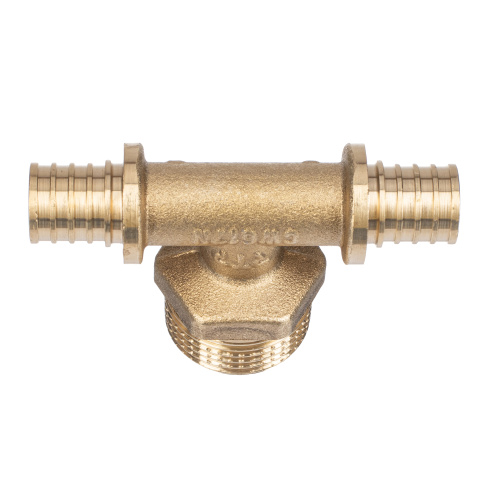 Тройник аксиальный, латунь, наружная резьба,16х3/4", желтый, RTP