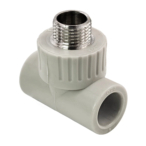 Тройник комбинированный PPR наружная резьба 20х 1/2, серый, РТП