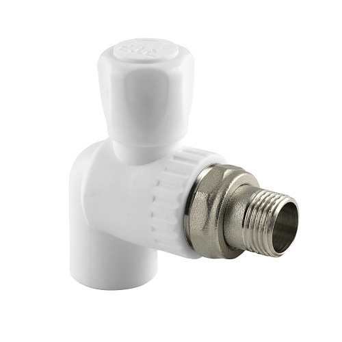 Кран шаровой для радиатора угловой PPR 20х1/2, белый, РТП