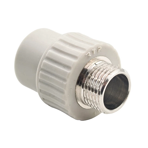 Муфта комбинированная PPR наружная резьба 20х1/2,  серый, РТП