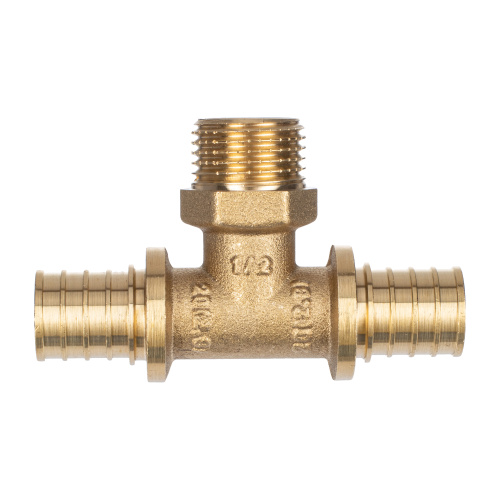 Тройник аксиальный, латунь, наружная резьба,20х1/2", желтый, RTP