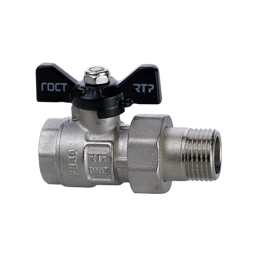 Кран шаровой ГОСТ с американкой ручка бабочка, латунь, внутренняя/наружная резьба 1",PN40 никель, RTP
