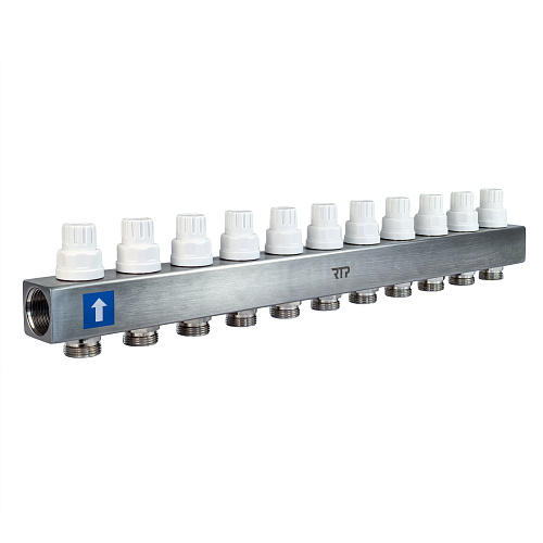 Коллекторная группа с расходомером и кронштейном (евроконус 3/4") нержавеющая сталь SUS 304 1"х11 выходов, RTP