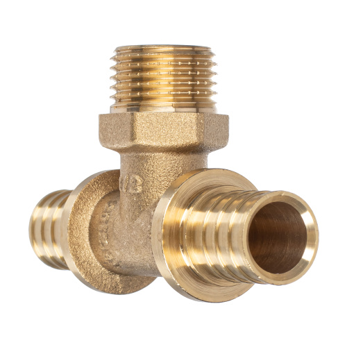 Тройник аксиальный, латунь, наружная резьба,20х1/2", желтый, RTP