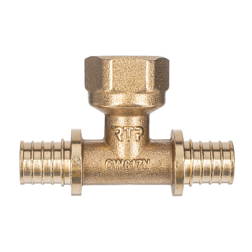 Тройник аксиальный, латунь, внутренняя резьба,16х1/2", желтый, RTP