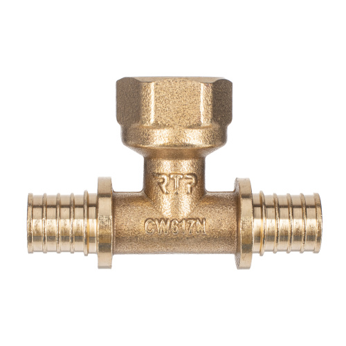 Тройник аксиальный, латунь, внутренняя резьба,16х1/2", желтый, RTP