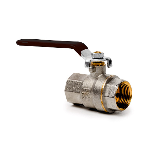 Кран шаровой ручка рычаг, латунь, внутренняя/внутренняя резьба 1/2",PN40 еврослот, никель, РТП