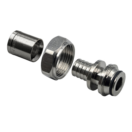 Муфта с накидной гайкой (евроконус) аксиальная, латунь,16х2,2х3/4", никель, RTP