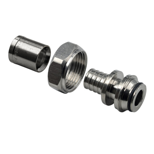 Муфта с накидной гайкой (евроконус) аксиальная, латунь,16х2,2х3/4", никель, RTP