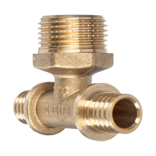 Тройник аксиальный, латунь, наружная резьба,16х3/4", желтый, RTP