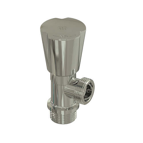 Вентиль угловой, латунь 1/2"х3/4", индивидуальная упаковка, хромированный, РТП