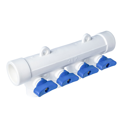 Коллектор с шаровым краном синий PPR 32х20/4,  белый, RTP