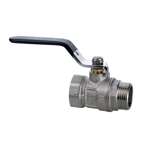 Кран шаровой ГОСТ ручка рычаг, латунь, внутренняя/наружная резьба  1/2",PN40 никель, RTP