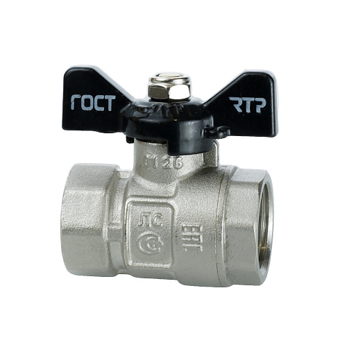 Кран шаровой ГОСТ ручка бабочка, латунь, внутренняя/внутренняя резьба 1",PN40 никель, RTP