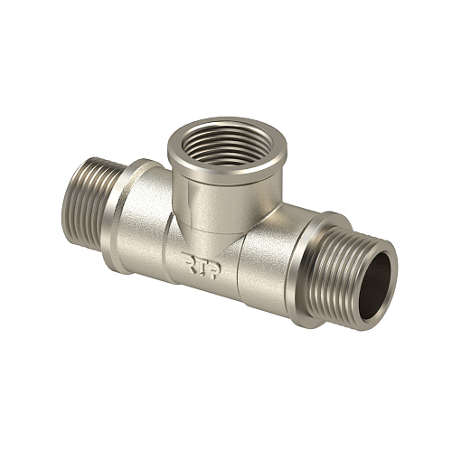 Тройник, латунь, наружная/внутренняя/наружная резьба 1/2", никель, RTP