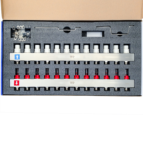 Коллекторная группа с расходомером и кронштейном (евроконус 3/4") нержавеющая сталь SUS 304 1"х12 выходов, RTP