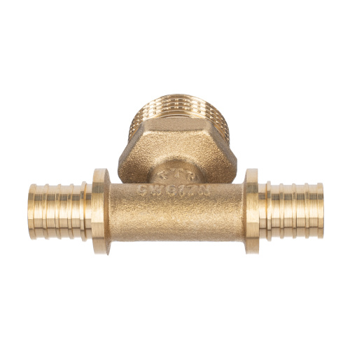 Тройник аксиальный, латунь, наружная резьба,20х3/4", желтый, RTP