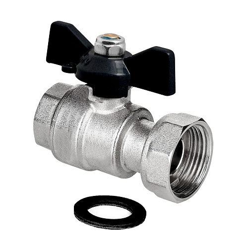 Кран шаровой ГОСТ с накидной гайкой ручка бабочка, латунь, внутренняя/внутренняя резьба 3/4",PN40 никель, RTP