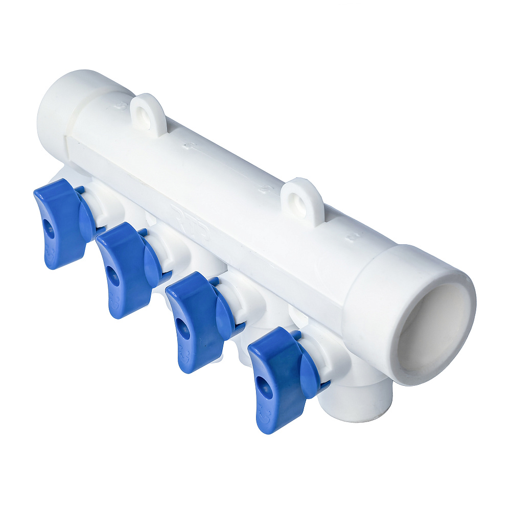 Коллектор с шаровым краном синий PPR 32х20/4,  белый, RTP