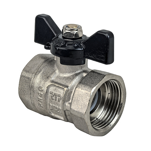 Кран шаровой ГОСТ ручка бабочка, латунь, внутренняя/внутренняя резьба  3/4",PN40 никель, RTP